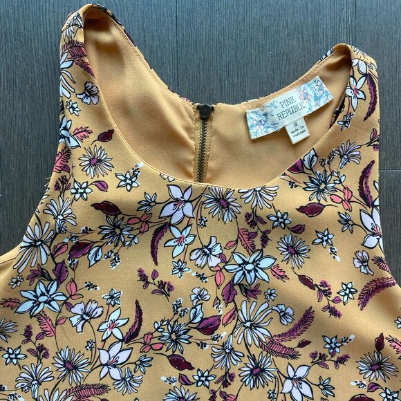 Pink Republic Yellow Floral Sleeveless Shift Dress Size Small - Picture 3 of 4